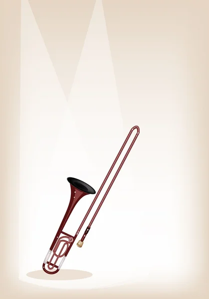 Un trombón sinfónico sobre fondo de escenario marrón — Archivo Imágenes Vectoriales