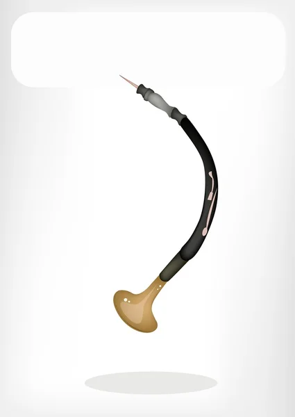 Instrumento de música, una ilustración de color marrón de Oboe da Caccia Vintage en el fondo del escenario marrón con espacio de copia para el texto decorado — Vector de stock