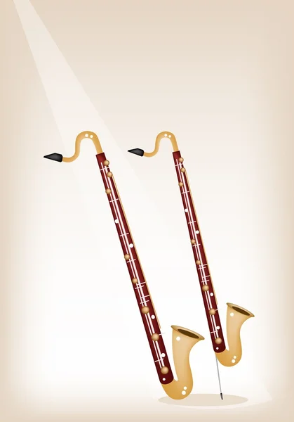 Un clarinete bajo musical sobre fondo de escenario marrón — Vector de stock