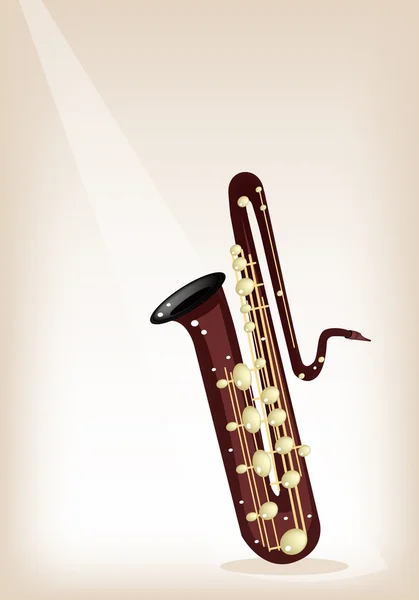 En musikalisk bas-saxofon på brun scenen bakgrund — Stock vektor