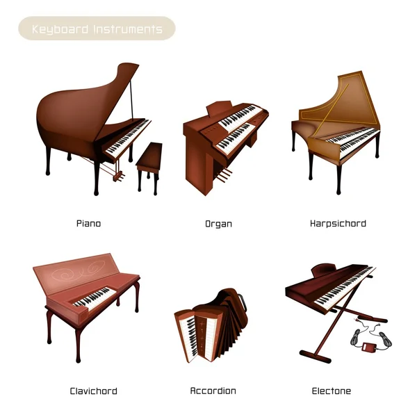 Zes toetsenbord instrument geïsoleerd op witte achtergrond — Stockvector