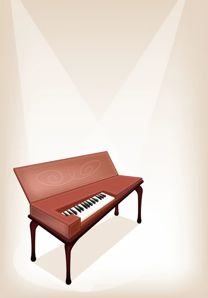 A Retro Clavichord em Brown Stage Background — Vetor de Stock