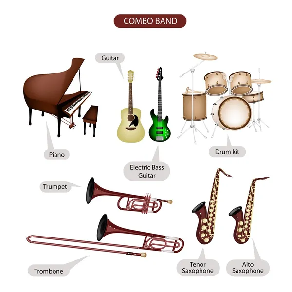 En uppsättning combo märke musikutrustning — Stock vektor