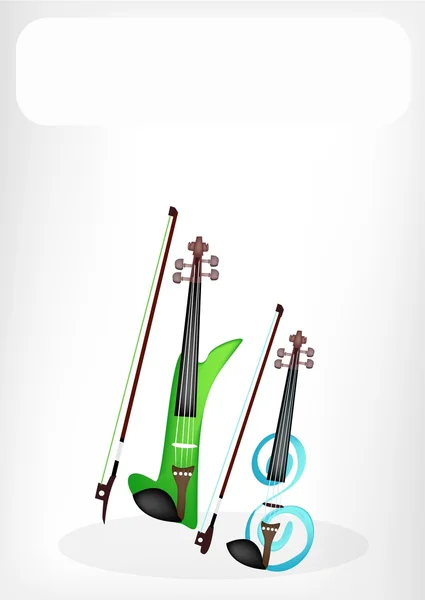 Two Beautiful Modern Violins with A White Banner — Stock Vector