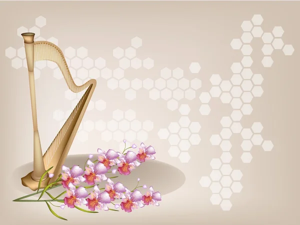 Une belle harpe et orchidée sur fond brun — Image vectorielle