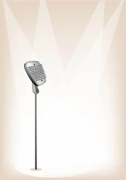 A Retro Microphone on Brown Stage Background — Stock Vector