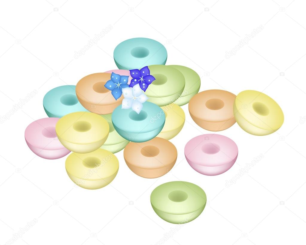 Colorful Thai Sweetmeat Puddings on White Background