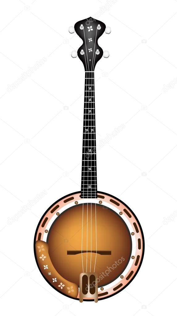 A Beautiful Brown Banjo on White Background