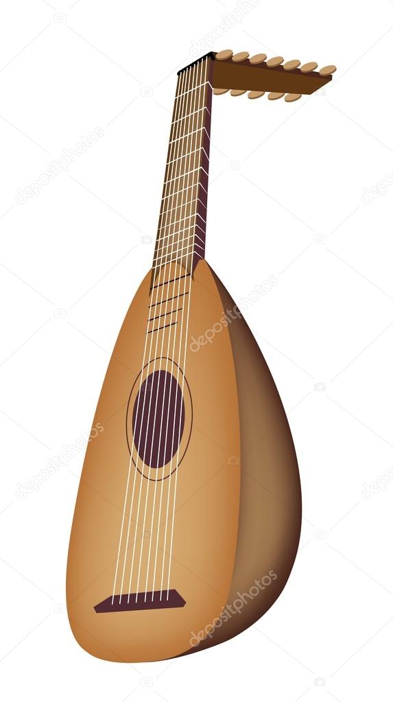 A Beautiful Antique Lute on White Background