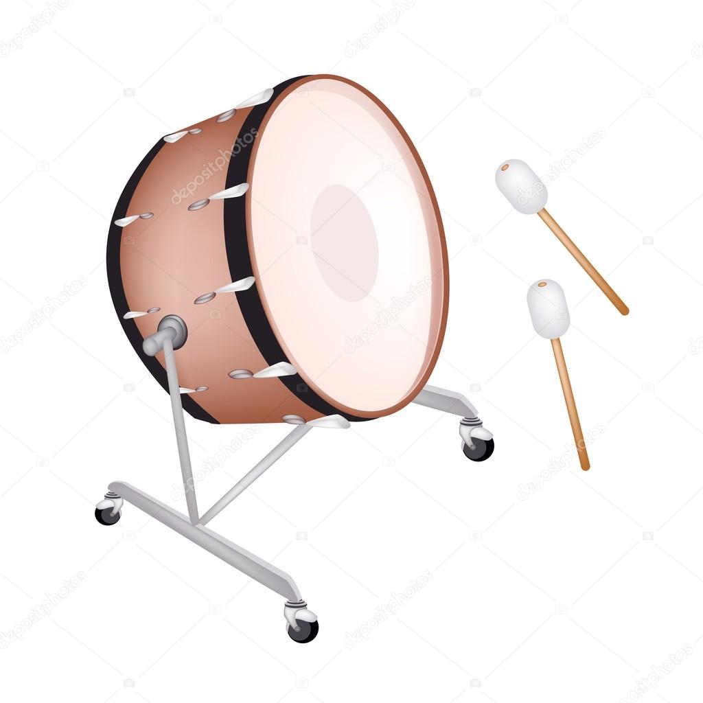 A Beautiful Classical Bass Drum on White Background