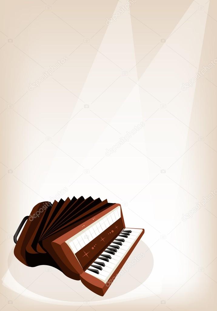 A Retro Accordion on Brown Stage Background