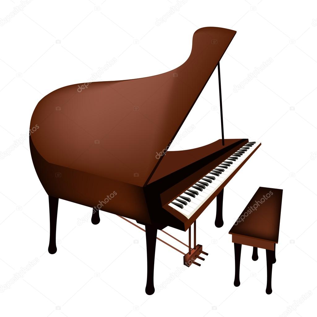 A Retro Grand Piano Isolated on White Background
