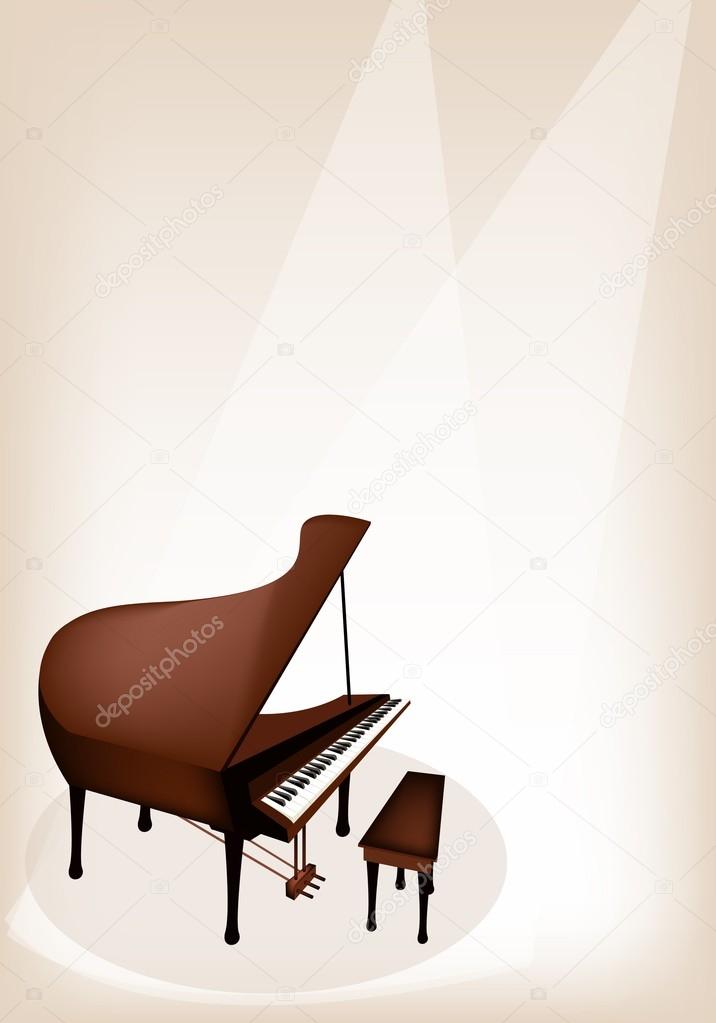 A Retro Grand Piano on Brown Stage Background