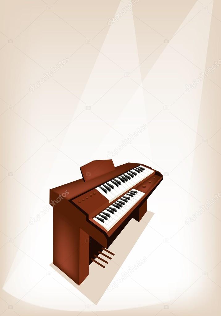 A Retro Pipe Organ on Brown Stage Background