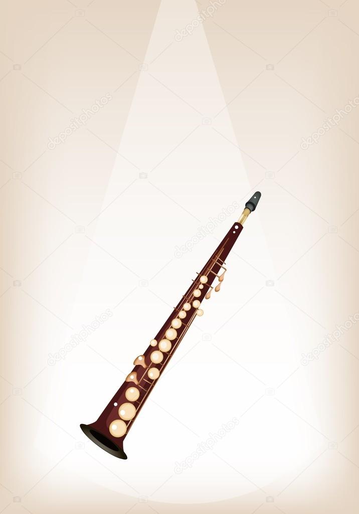 A Musical Soprano Saxophone on Brown Stage Background