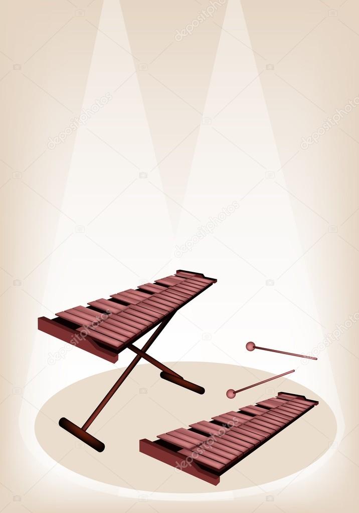 Two Retro Xylophone on Brown Stage Background
