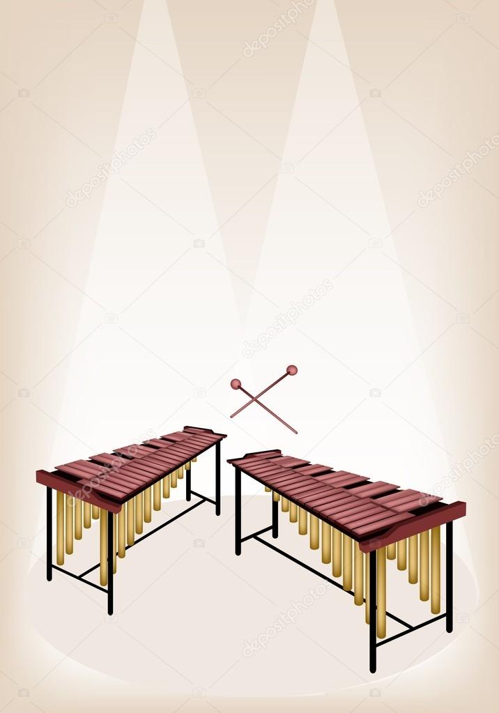 Two Retro Marimba on Brown Stage Background