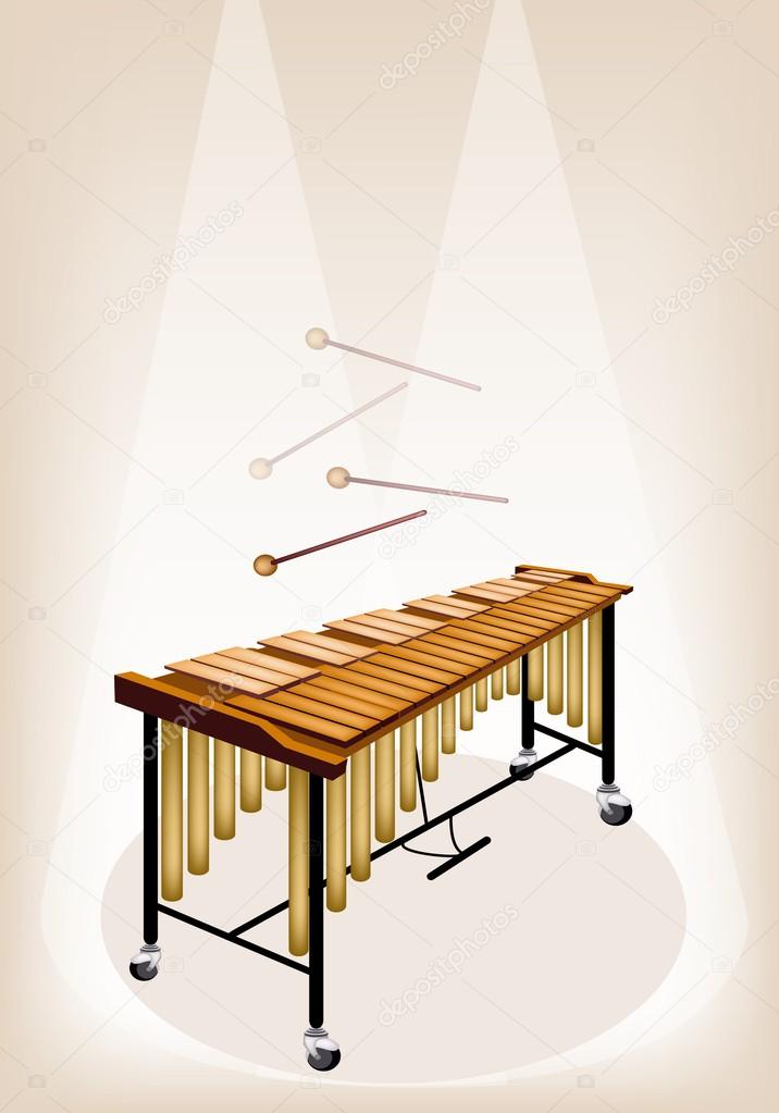 Two Retro Vibraphone on Brown Stage Background