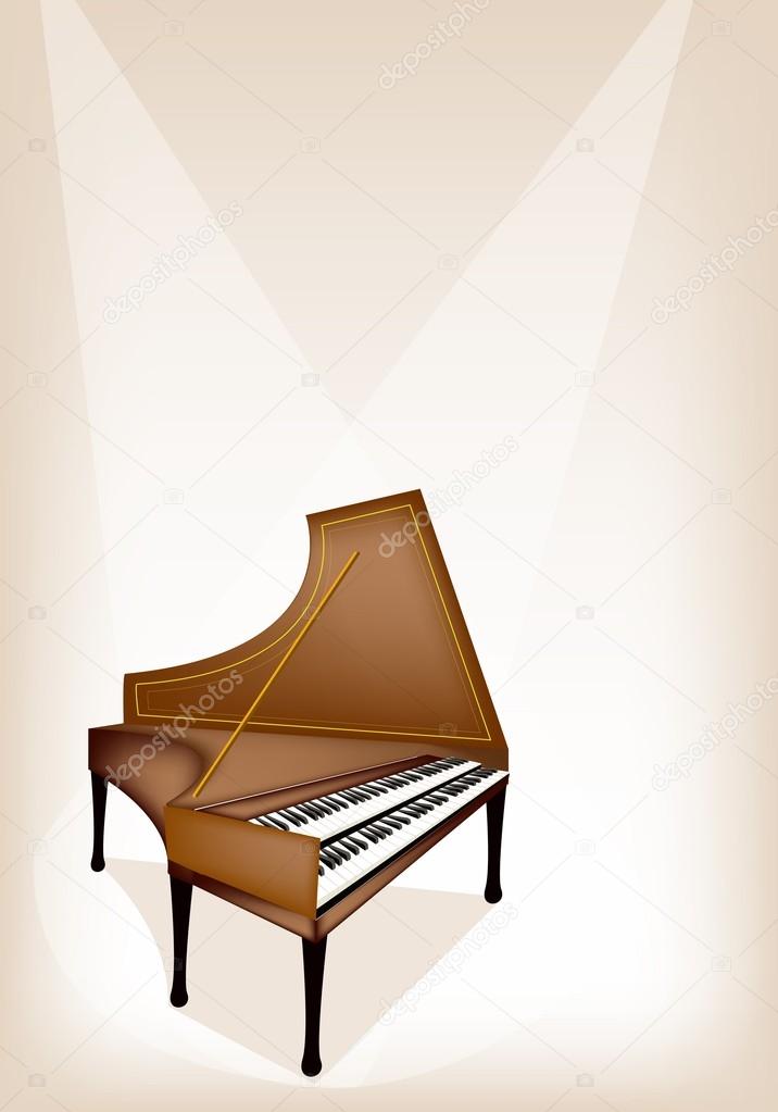 A Retro Harpsichord on Brown Stage Background