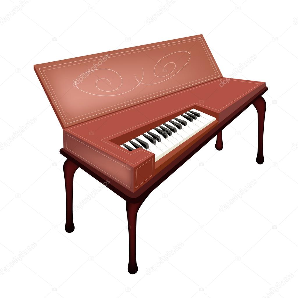 A Retro Clavichord Isolated on White Background