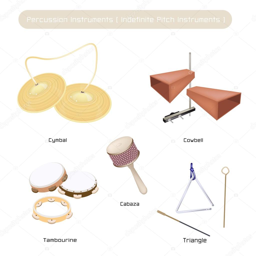 Set of Indefinite Pitch Instruments on White Background