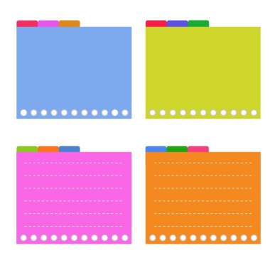 dört renkli çizgili sarmal notepad belgeler sekmeli