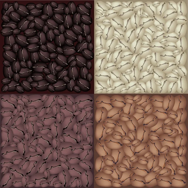 Cuatro colores de granos de café tostados Fondo — Vector de stock