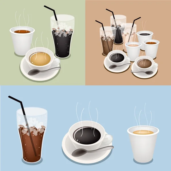 Café caliente, café para llevar y café helado — Archivo Imágenes Vectoriales