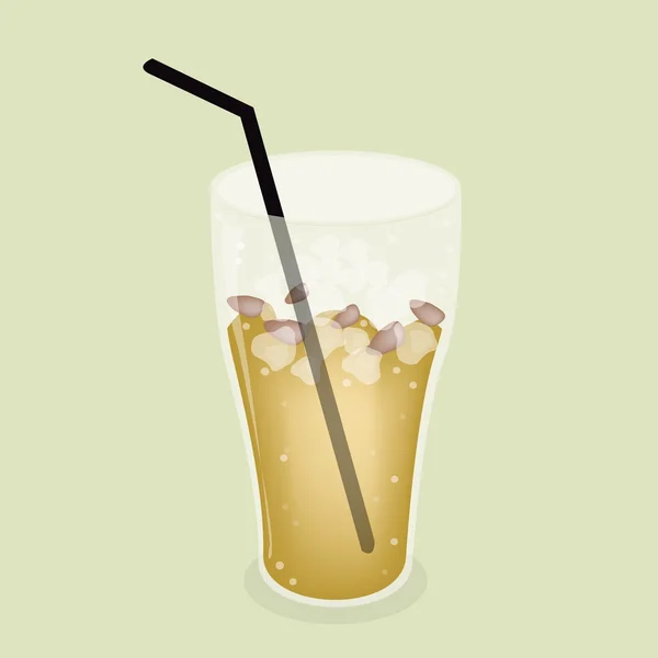 Lemon Iced Tea With Straw on Green Background — Stock Vector