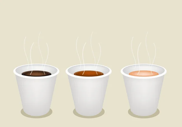 Tres tipos de café en taza desechable — Archivo Imágenes Vectoriales