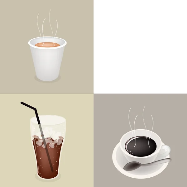 Tres tipos de café con espacio de copia — Vector de stock