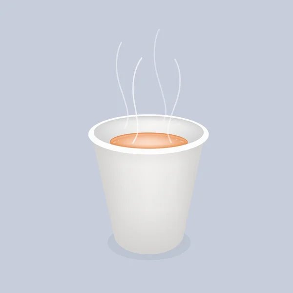 Um café quente em copo descartável em fundo azul — Vetor de Stock