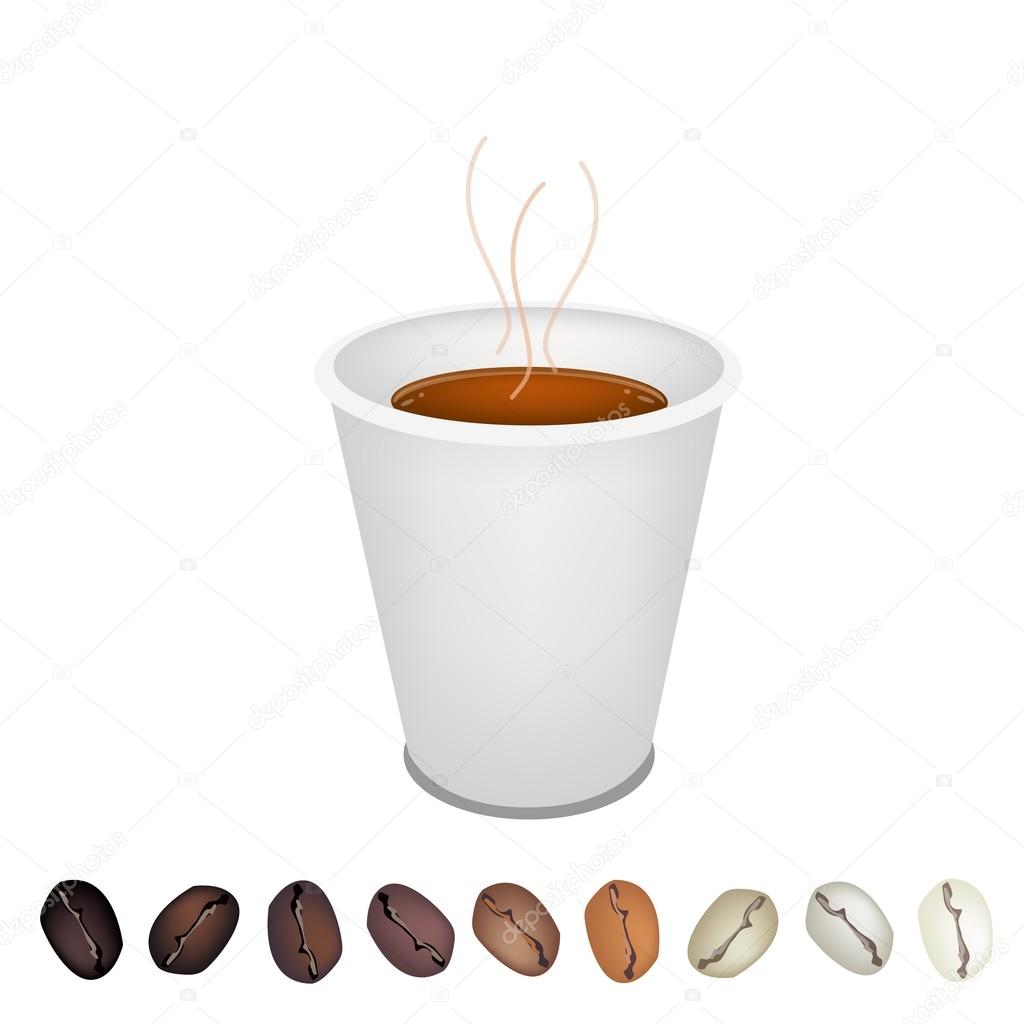 Row of Beans Under A Coffee Disposable Cup