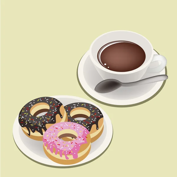 吸烟与釉面甜甜圈的热咖啡 — 图库矢量图片