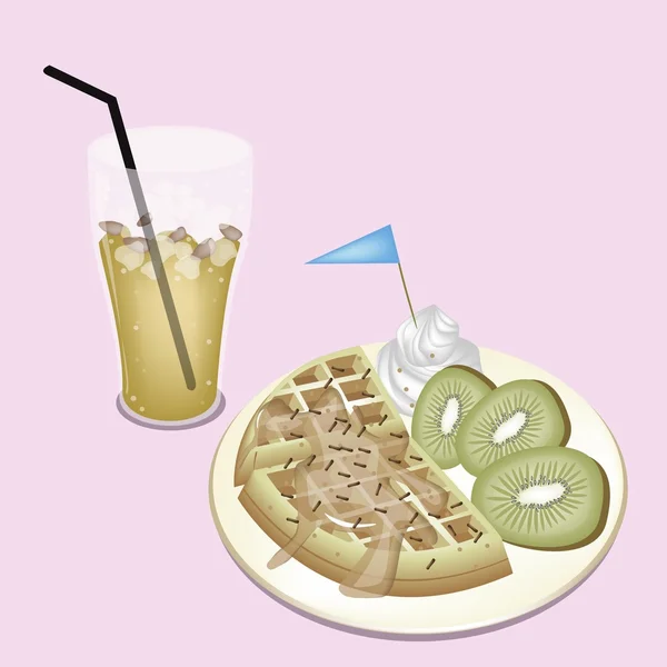 Lemon Iced Tea with Tradition Belgian Waffle - Stok Vektor