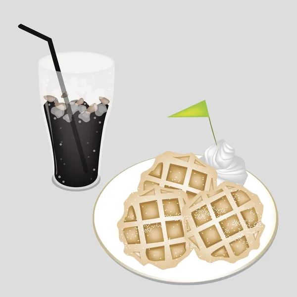 Café glacé noir doux avec gaufre Tradition — Image vectorielle