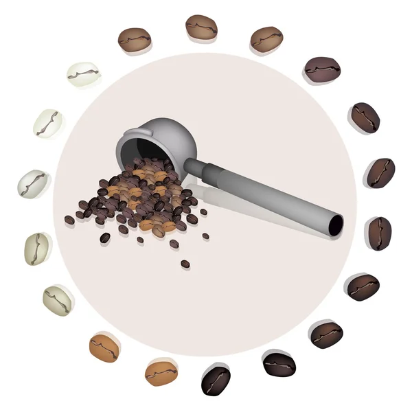 Filtre pour machine à café avec grains de café — Image vectorielle