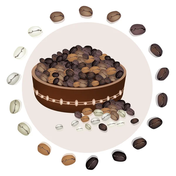 Various Kind of Coffee Beans in A Bucket — Stock Vector