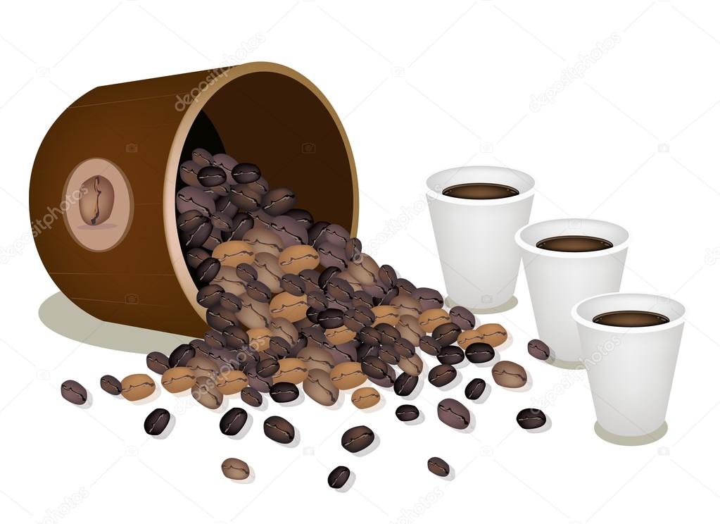 Coffee Beans Dropped from A Pail with Hot Coffee