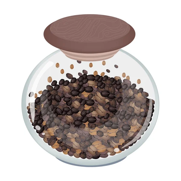 Various Kind of Coffee Beans in Glass Jar — Stock Vector