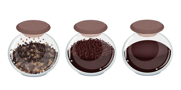 Tre typ av kaffe i glasburkar — Stock vektor