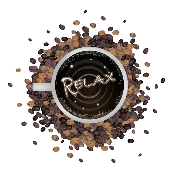Eine Tasse heißen Kaffee mit Relax-Wort — Stockvektor