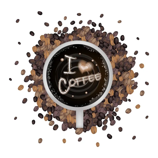 热咖啡与我爱咖啡字 — 图库矢量图片