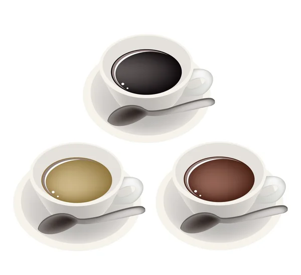 Three Kind of Coffee in Ceramic Cup — Stock Vector