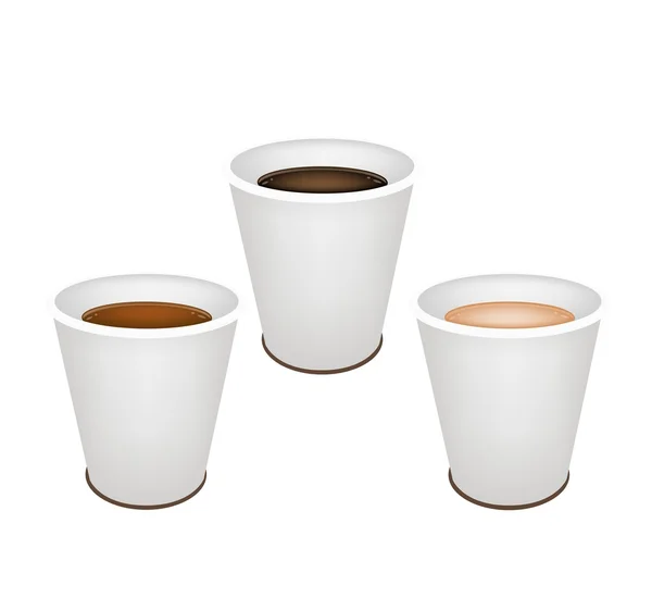 Trois sortes de café dans des tasses jetables — Image vectorielle