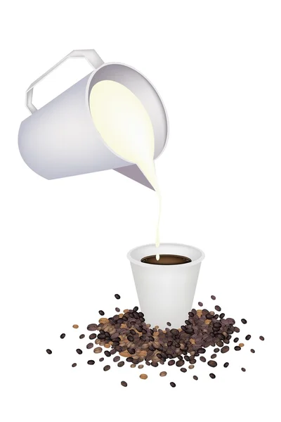 Verser le délicieux café chaud par tasse de mesure — Image vectorielle