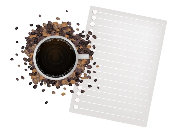 Koffie en bean met een blanco papier — Stockvector