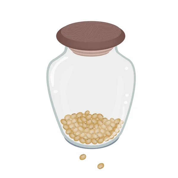 Un montón de frijol de soja en botella de vidrio — Vector de stock