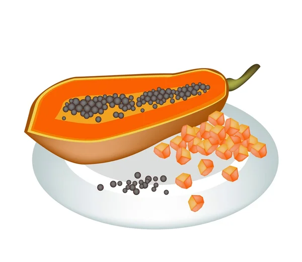Una placa de papayas maduras aisladas sobre fondo blanco — Vector de stock