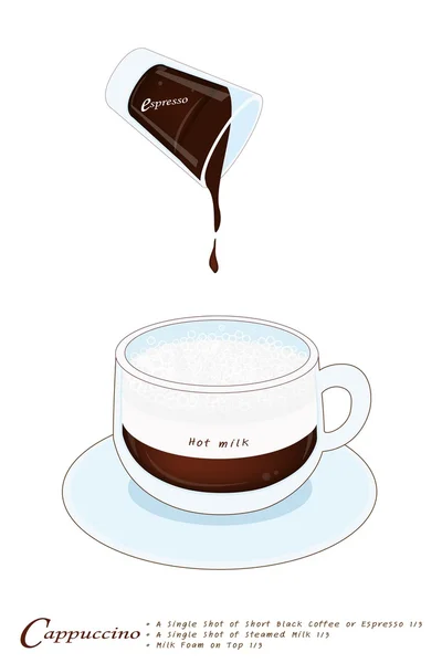 Cappuccino koffie drinken in een glazen beker — Stockvector